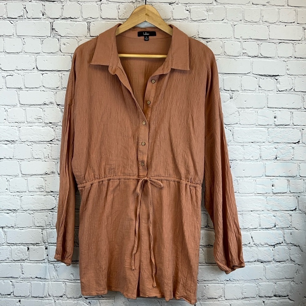 LULUS Adorable Cotton Gauze Romper in Soft Terracotta, Size‎ XL